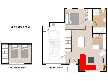 Snow Stream 1 Bedroom and loft with gas fire garage parking and mountain view