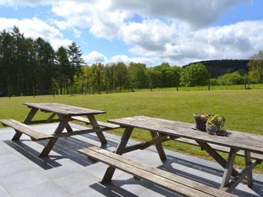 Detached natural stone house with sunny garden and terrace modern interior  