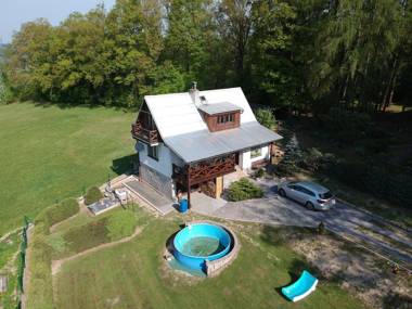 House with the pool and fenced garden. Great view at Trosky Castle!