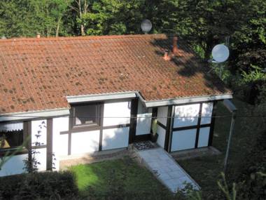 Detached wooden bungalow in a green wooded area