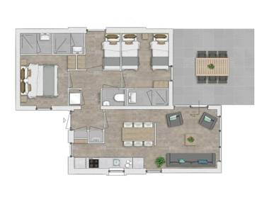 Modern bungalow with three bathrooms 500 m. from the beach