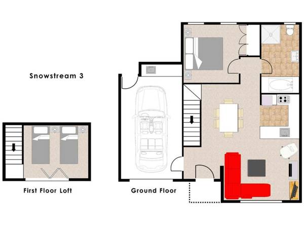 Snow Stream 1 Bedroom and loft with gas fire garage parking and mountain view