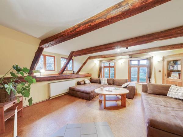 Historic half-timbered farmhouse in the Lüneburg Heath with wood stove