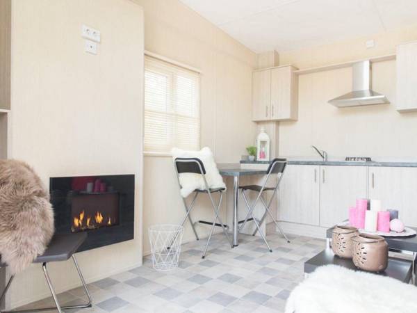 Cozy chalet with a decorative fireplace at nature reserve
