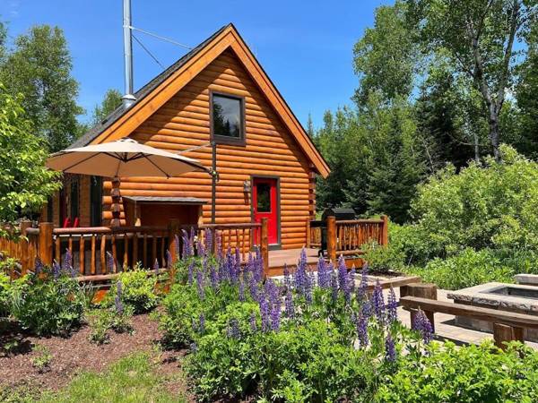 BC Log cabin with private beach river fire pit AC wifi onsite trails ski slope views